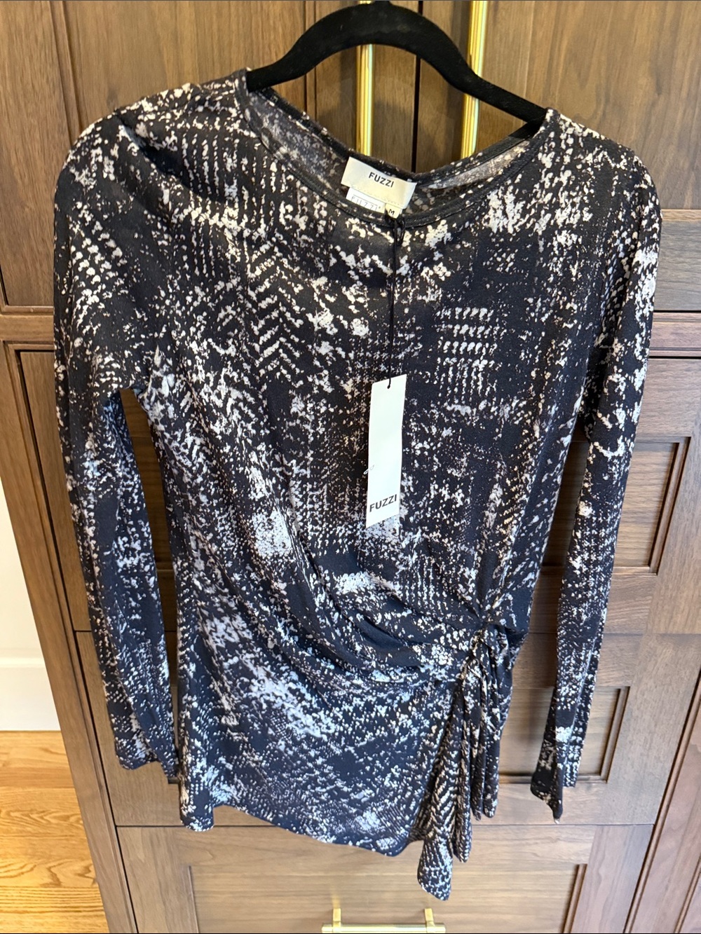 Fuzzi Black & White Side-Tie Long-Sleeve Top